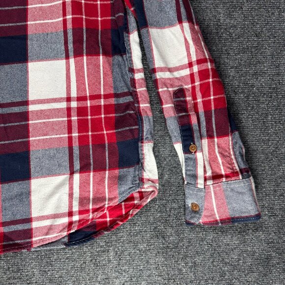Old Navy Vintage Flannel Shirt Mens Large Red White Blue Cotton Button Up Pocket - Picture 3 of 8